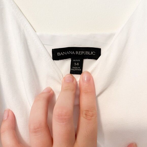 Banana Republic White Linen Blend Ruffle Wrap Spaghetti Strap Dress 14 Petite - Picture 4 of 9